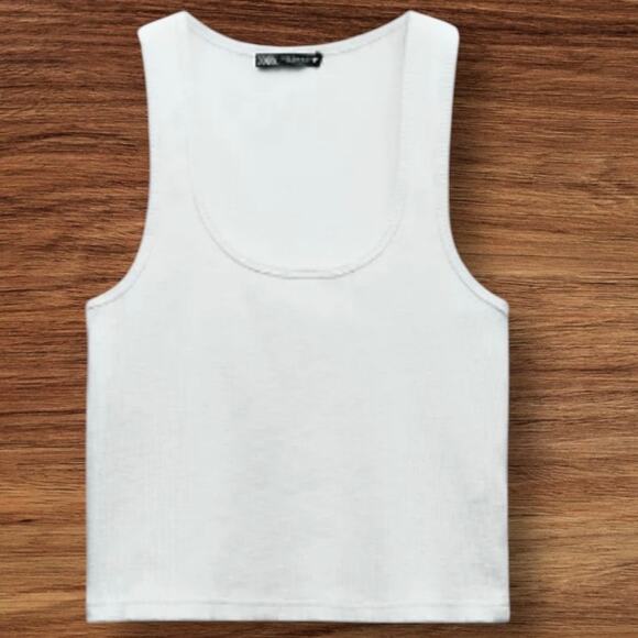 Zara Washed Effect Ribbed Tank Top In White Sz M - Picture 1 of 7